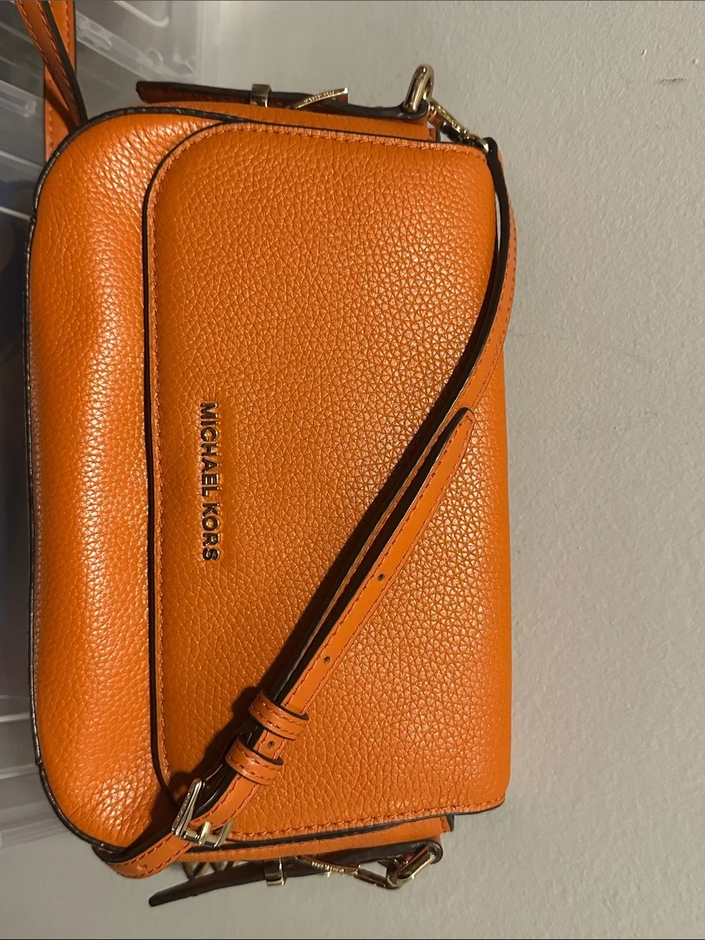 Michael Kors Orange Pebbled Leather Messenger Crossbody